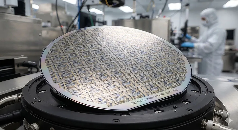 半導体製造装置のステージ上にセットされたパターン形成済みのシリコンウェハ