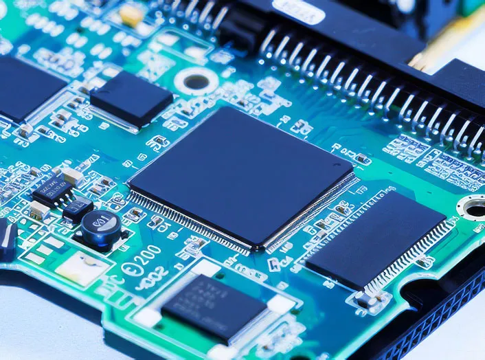 マイクロチップや電子部品が実装されたプリント基板